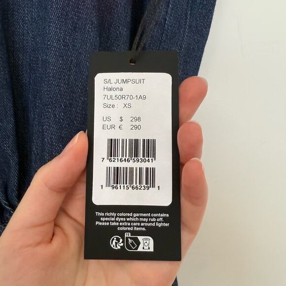 NWT 7 for All Mankind Weightless Point Collar Denim Pleated Wide Leg Jumpsuit - Picture 5 of 8